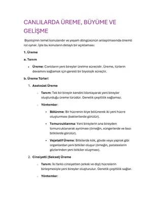 7. Sınıf Canlılarda Üreme, Büyüme ve Gelişme Konu Anlatımı PDF