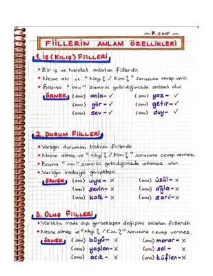 7. Sınıf Fiillerin Anlam Özellikleri Konu Anlatımı ve Test Örnekleri - İş, Oluş, Durum Fiilleri