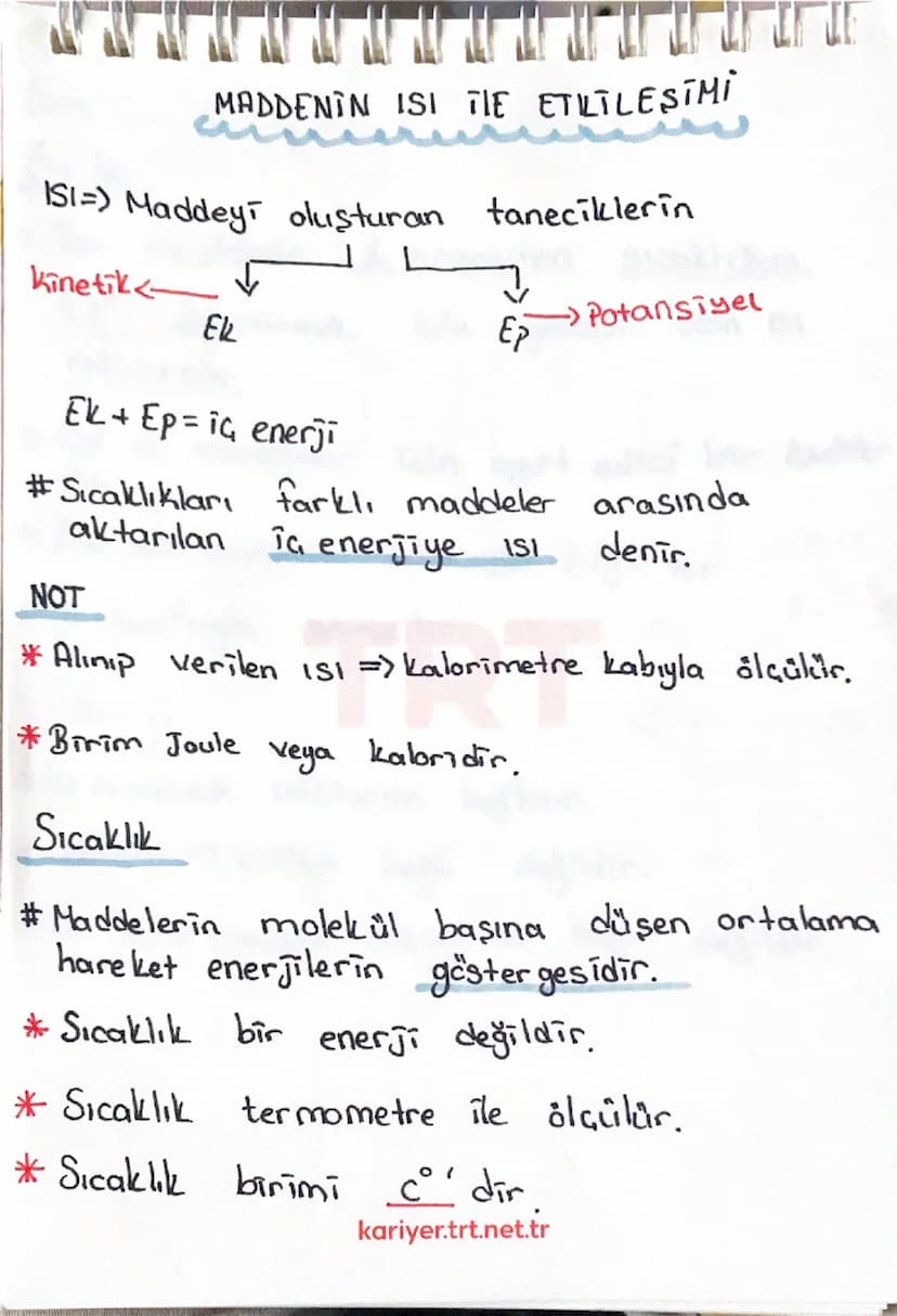 MADDENIN ISI TIE ETKİLESİMİ
ISI=) Maddeyi oluşturan taneciklerin
Kinetik
Ek
-> Potansiyel
Ep
Ek+ Epic enerji
#Sıcaklıkları farklı maddeler a