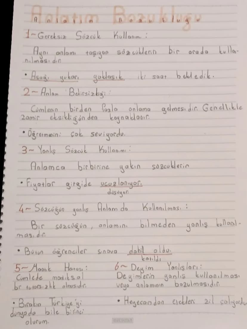 # Anlatım Bozukluğu

1- Gereksiz Sözcük Kullanımı:

* Aynı anlam taşıyan sözcüklerin bir arada kullanılması, dir.
* Aşağı, yukarı, aşağı, ik