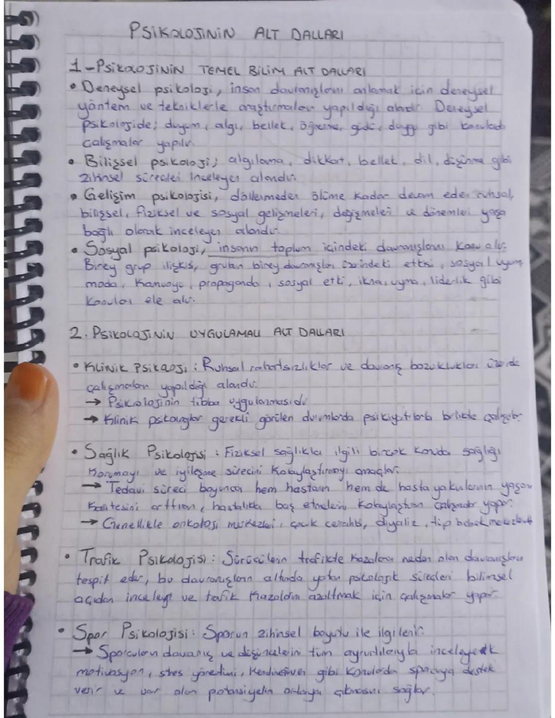 Psikolojinin Alt Dalları ve Ana Konuları