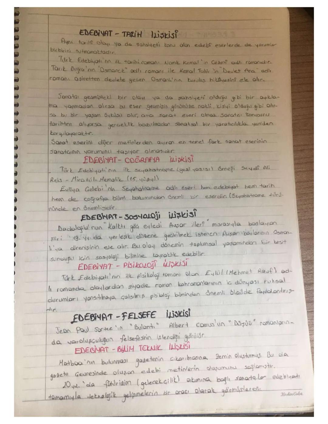 10. Sınıf Edebiyat ve Diğer Bilimlerle İlişkisi