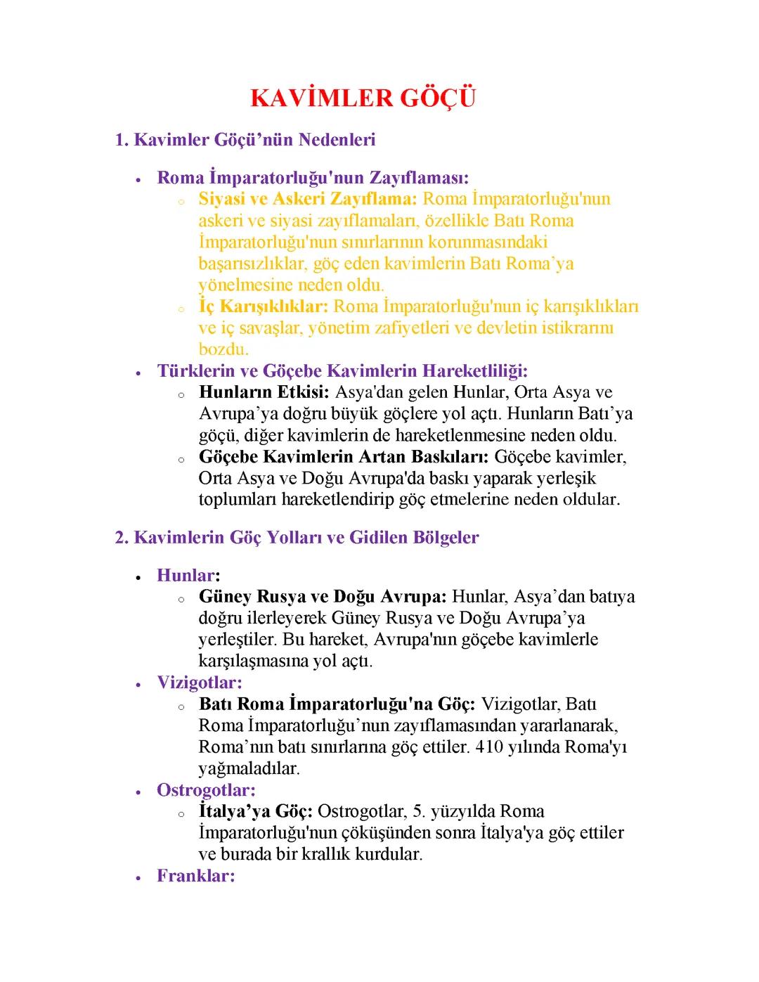Kavimler Göçü Hakkında Her Şey - Tarih Dersi Notları