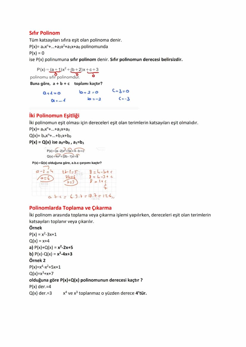 Polinomlar
P(x)=anx+an-1x-1+...+a1x+0
ifadesinde,
* X'in üsleri birer doğal sayı
ao,a1, a2,... an gerçek sayılar
* an#0
koşulları sağlanıyor