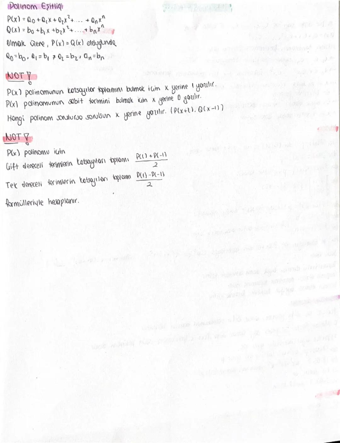 Polinomlar (AYT)
In bir dodol say, ve do......on ER olmak üzere
P(x) = 00 + Q₁ x + Q₂ x² + ... + Qnx^
Seklinde tanımlanan fonksiyonlore poli