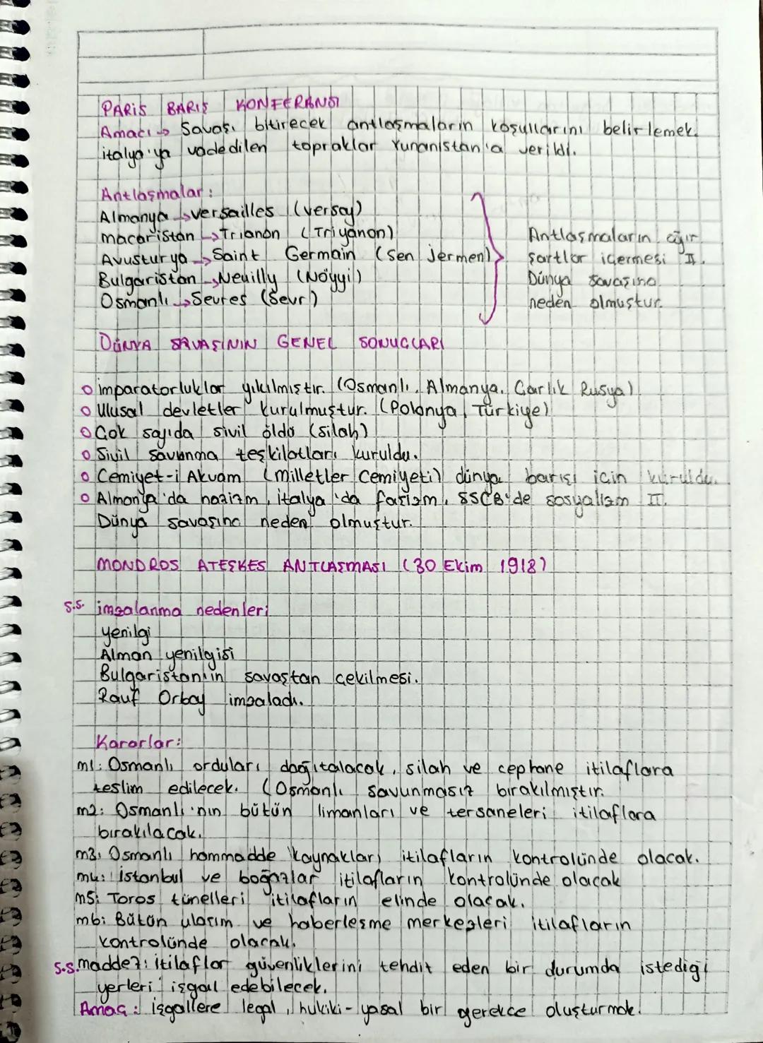 PARIS BARIS
KONFERANS
Amacı Savaşı bitirecek antlaşmaların koşullarını belirlemek.
italya'ya vodedilen topraklar Yunanistan'a Jerildi.
Antla