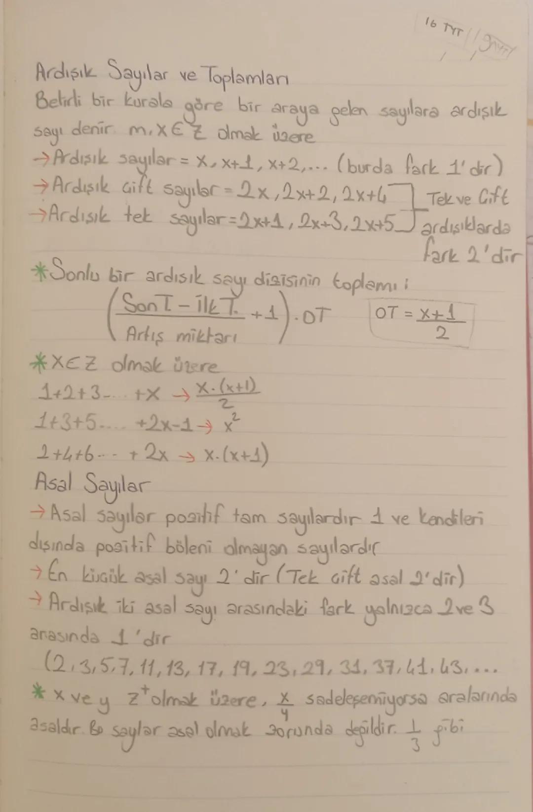 16 TYT
Ardışık Sayılar ve Toplamlanı
Belirli bir kurala göre
sayı denir. m.XEZ olmak were
bir
araya gelen sayılara ardışık
→ Ardışık sayılar