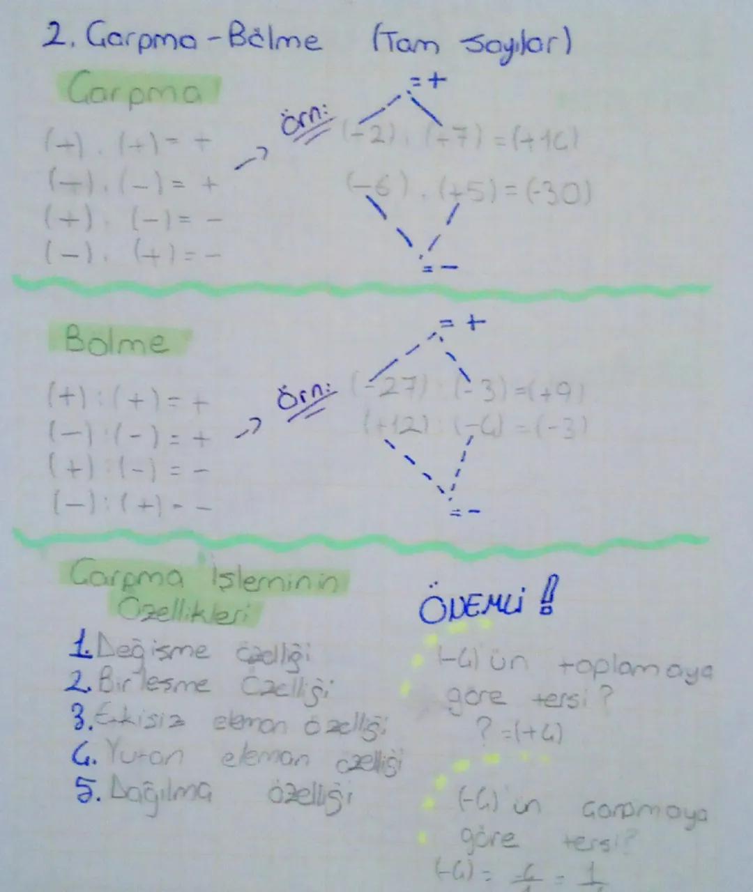 Matematik
1. Toplama -Gikorma (Tam Sayılar)
Toploma
örn
(+)+(+) = +
(-1)+ (+3)-(+2)
(-) + (-)=+
(+6) + (-6)=(-2)
(+) + (-)=...
Sayıların değ