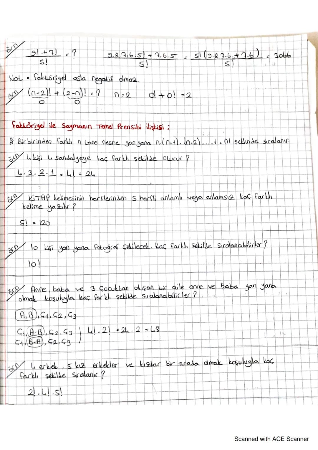- faktoriyel -
- n Pozitif bir tam sayı olmak üzere, n'den başlayıp t'e kadar olan sayıların.
Çarpımına "Faktöriyel denir. "!" ile gösterili