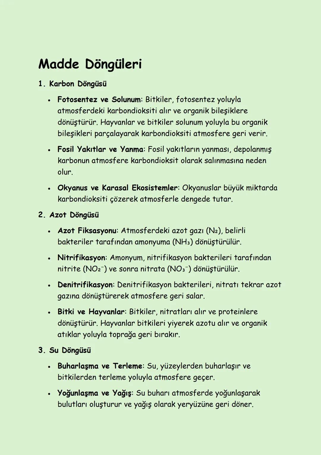 Enerji akışı ve madde döngüleri, ekosistemlerin temel işleyişini
anlamak için önemlidir. Enerji akışı, ekosistemdeki canlılar arasında
enerj