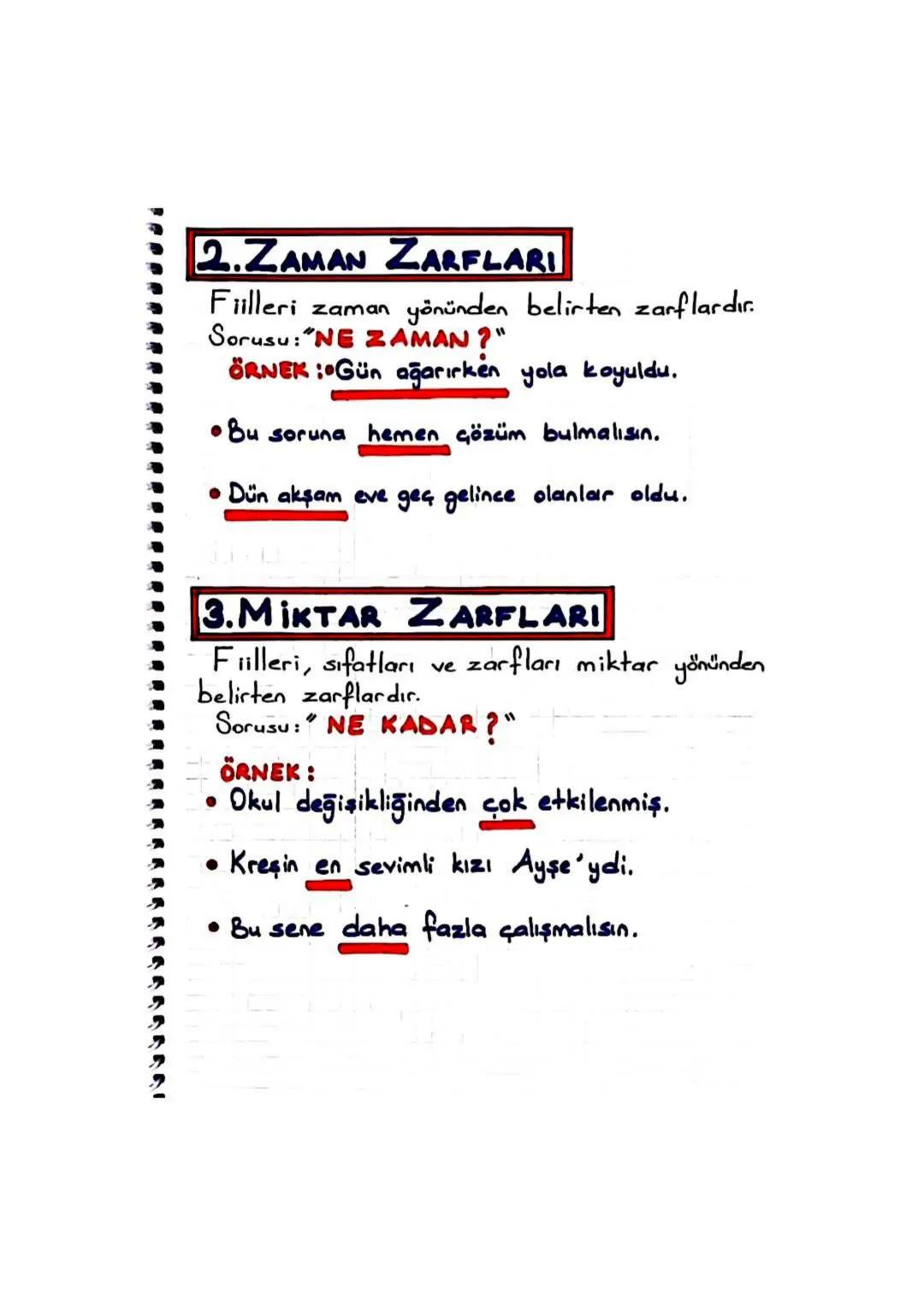 5. SORU ZARFLARI
Fiilleri soru yönünden etkileyen zarflardır.
BELLI BAŞLI
NASIL?
NEDEN?
NE ZAMAN?
SORU ZARFLARI ŞUNLARDIR:
NIGIN?
NE KADAR?
