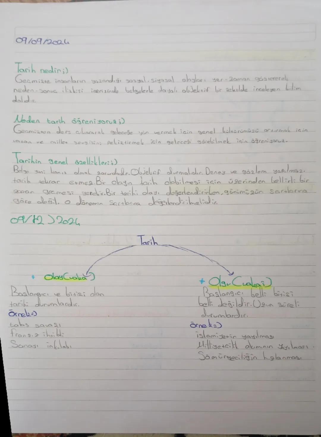 09/09/2024

Tarih nedir;)
Gecmisie insanların yazandığı sosyal, siyasal olayları yer-Zaman göstererel
neden-sonua ilişkisi icerisinde belgel