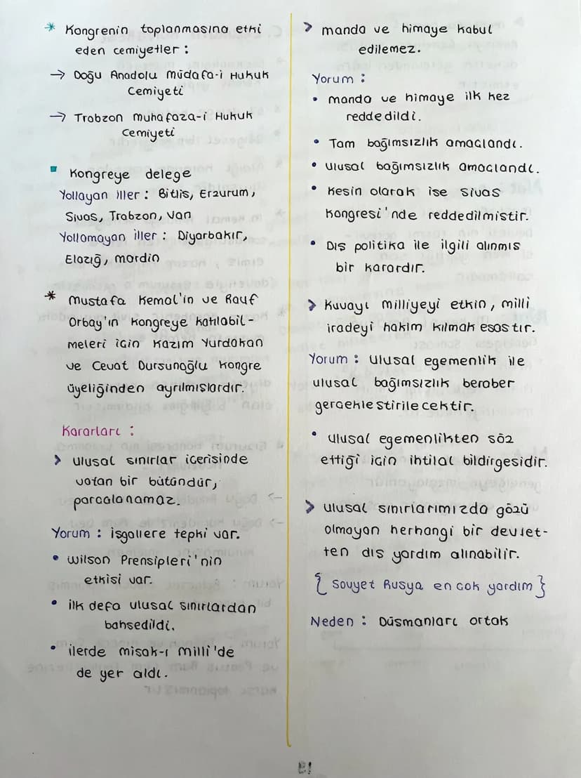9
C. ERZURUM KONGRESİ
* Başkanlığını Mustafa
kemal yaptı.
63 delege katıldı.
* Bölgesel bir kongredir.
* Aldığı kararlar acısından
*
*
ulusa