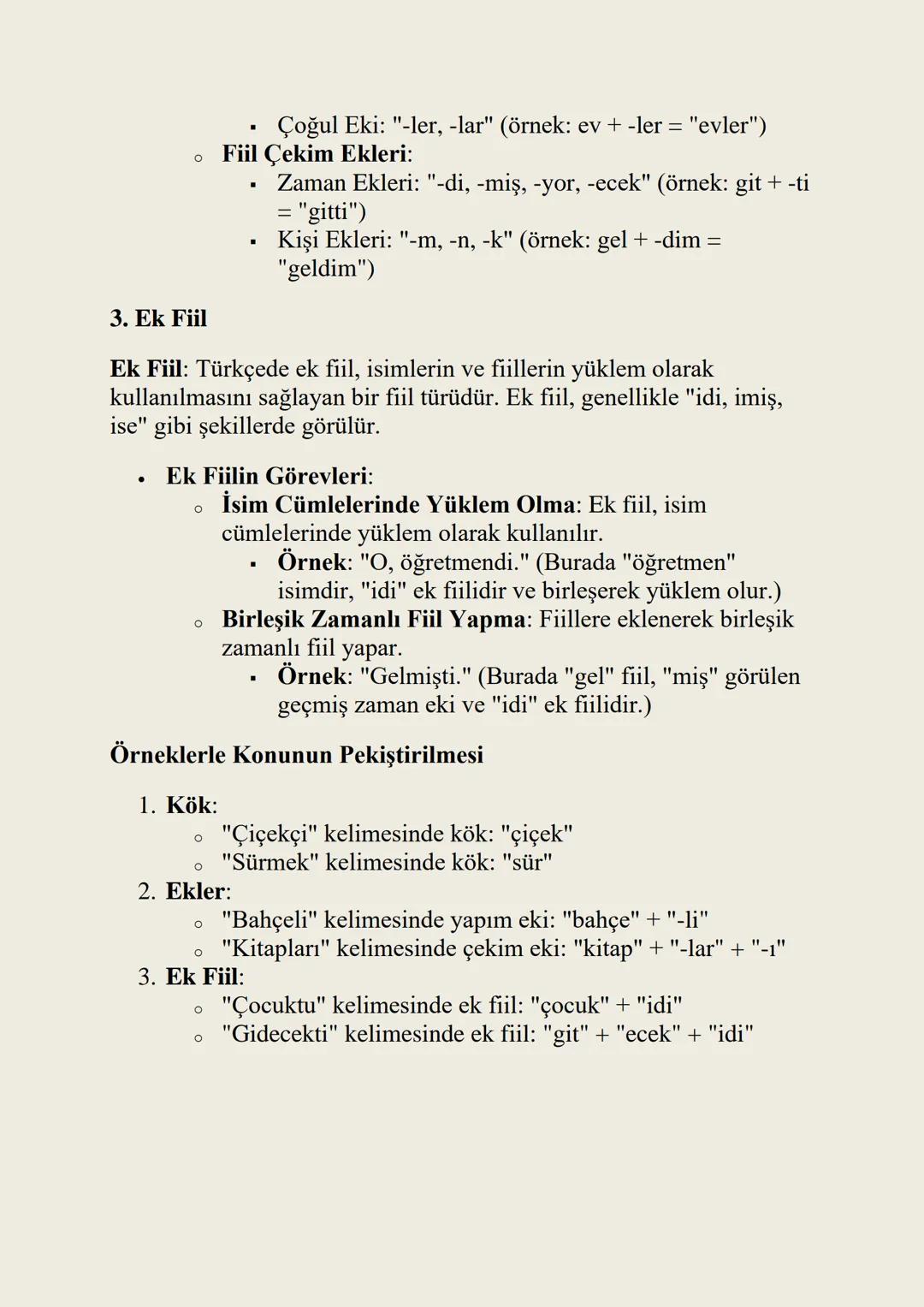 BİÇİM VE YAPI BİLGİSİ
1. Kök
Kök: Bir kelimenin anlamlı en küçük parçasıdır. Kelimenin diğer
bölümleri köke eklenir. Türkçede kökler isim ve