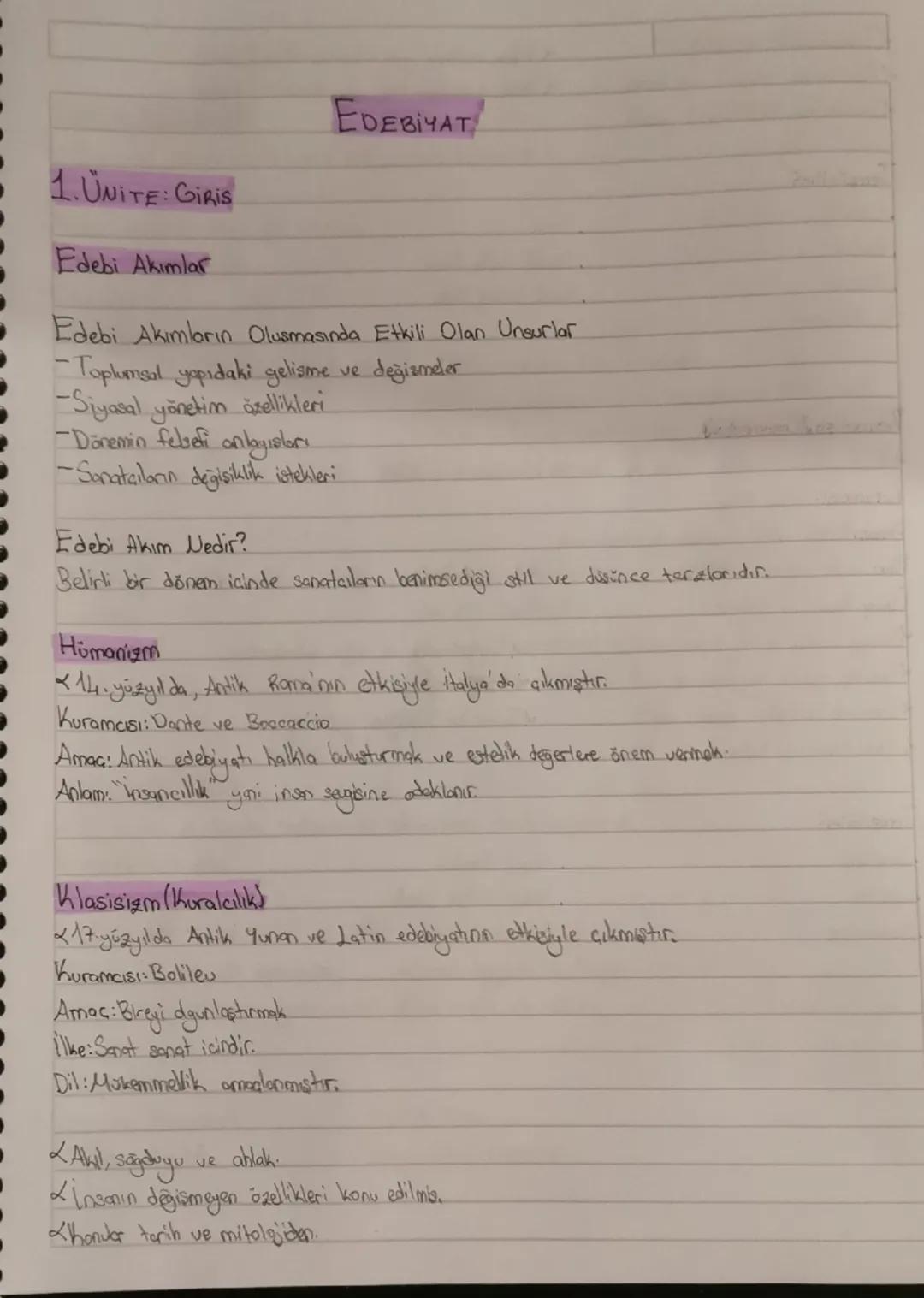 EDEBİYAT
1. UNITE: GiRis
Edebi Akımlar
Edebi Akımların Olusmasında Etkili Olan Unsurlar
- Toplumsal yapıdaki gelisme ve değizmeler
-Siyasal 