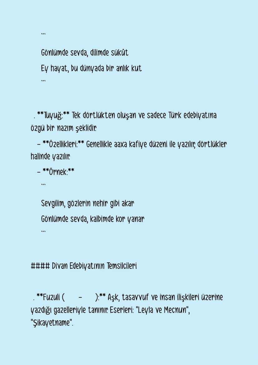 ### Divan Edebiyatı
Divan edebiyatı, . yüzyıldan . yüzyıla kadar Osmanlı
İmparatorluğu döneminde gelişen, Arap ve Fars edebiyatlarının
etkis