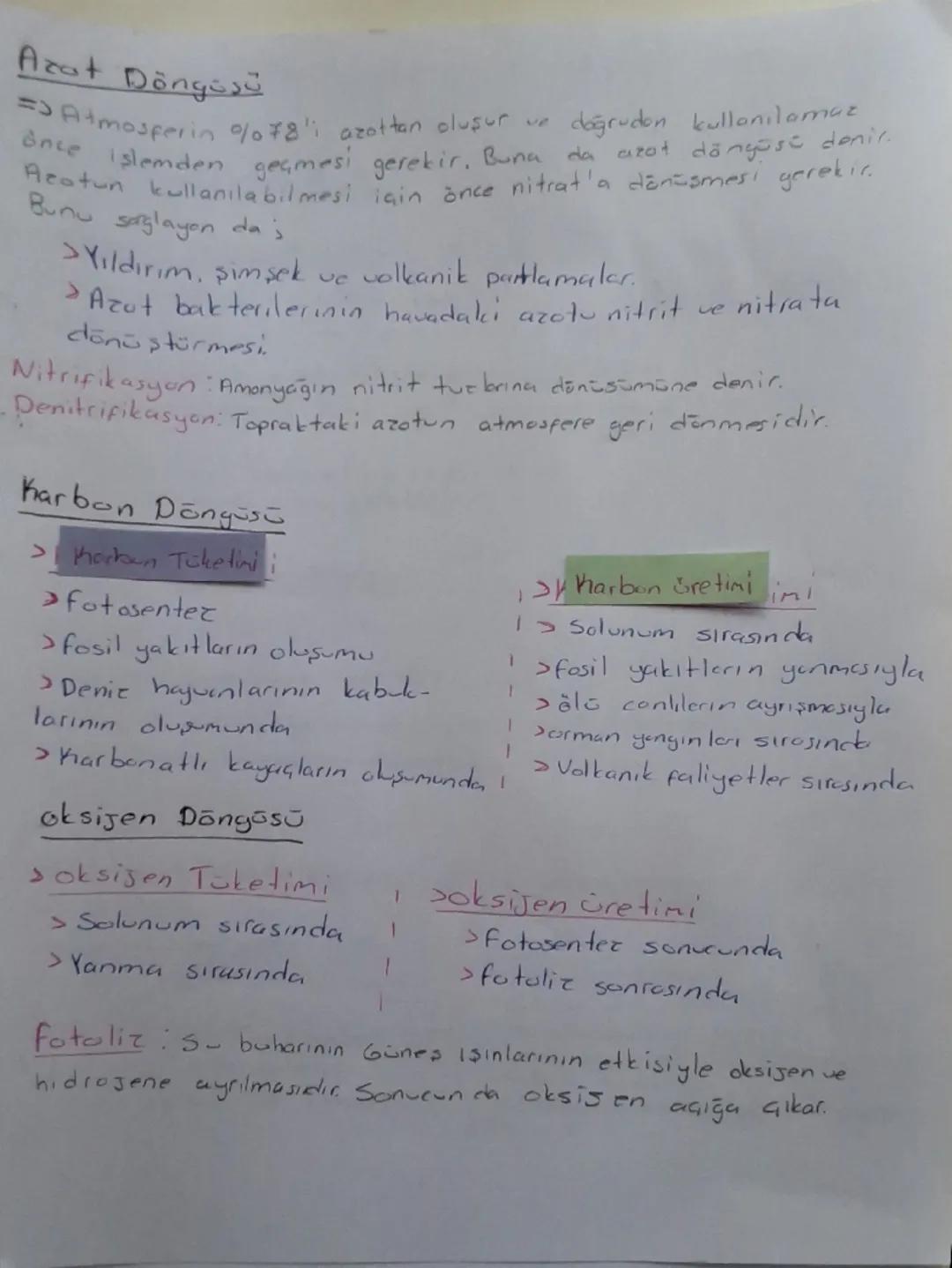 Arat Döngüsü
=>Atmosferin %78'i azottan oluşur ve
doğrudan kullanılamaz
Rest alemden geçmesi gerekir. Bunu da uzat döngüse denil.
Azotun kul