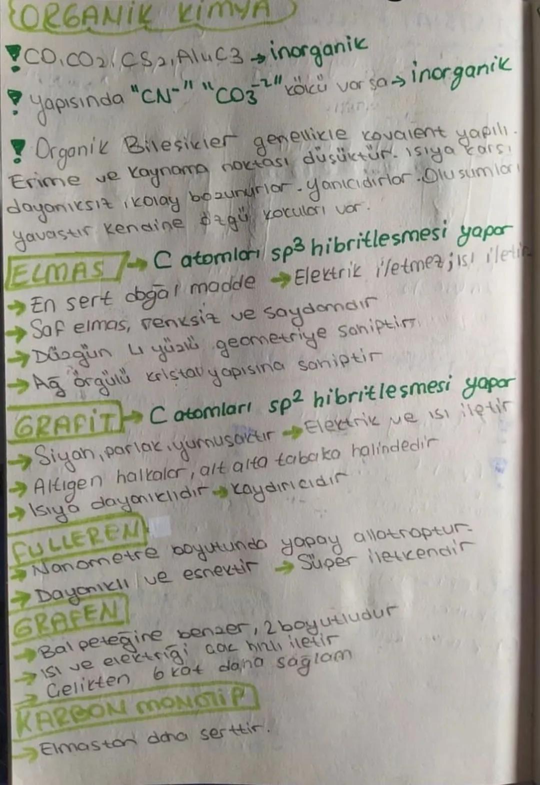 ORGANIK KimYA
co.co₂/CS₂, AluC3 inorganik
2 köku vor sa inorganik
Yapısında "CN" "CO3 kolku vor sa-
Organik Bilesikier genellikle covalent y