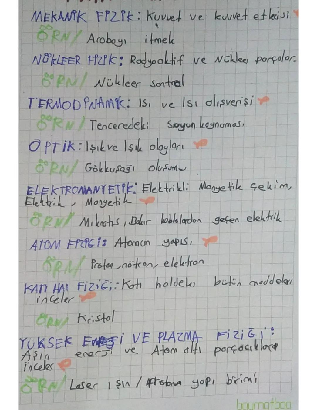 9. Sınıf Fizik Alt Disiplinleri ve Notları 2025