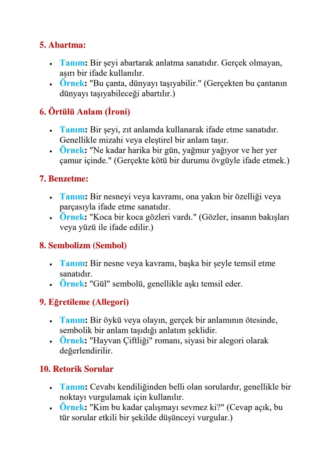 SÖZ SANATLARI
Söz sanatları, dilin estetik ve etkili kullanımını sağlayarak duygu ve
düşünceleri daha güçlü ve etkileyici bir şekilde ifade 