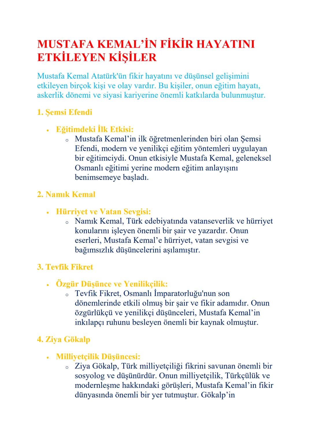 # MUSTAFA KEMAL'İN FİKİR HAYATINI
# ETKİLEYEN KİŞİLER

Mustafa Kemal Atatürk'ün fikir hayatını ve düşünsel gelişimini
etkileyen birçok kişi 