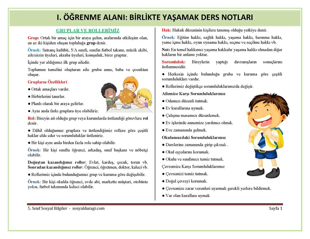 5.SINIF SOSYAL BİLGİLER 1.ÖĞRENME ALANI