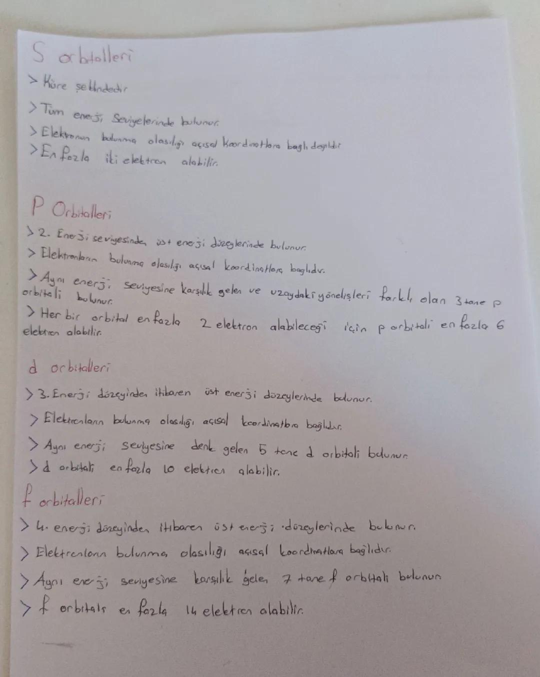 9. Sınıf kimya orbitaller