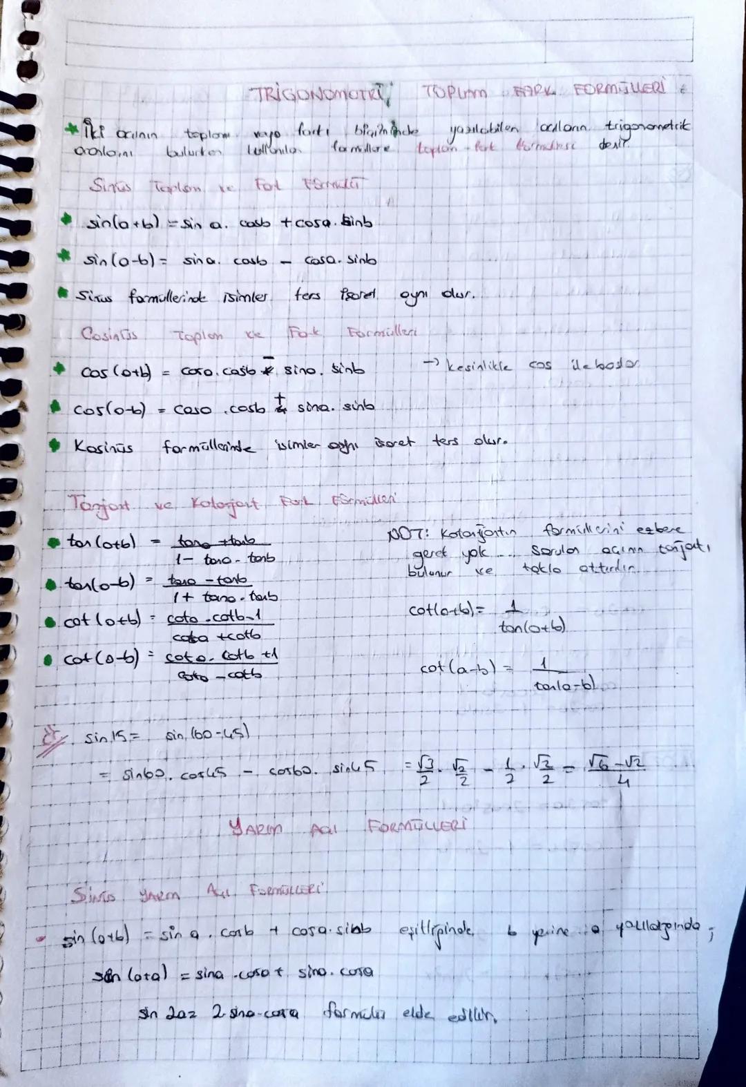 # TRIGONOMOTRI TOPLUM FARK FORMÜLLERI

* Iki crinin toplam myo forti bligininke yazolestilen calona trigonometrik
aalanı bulurton Collonila 