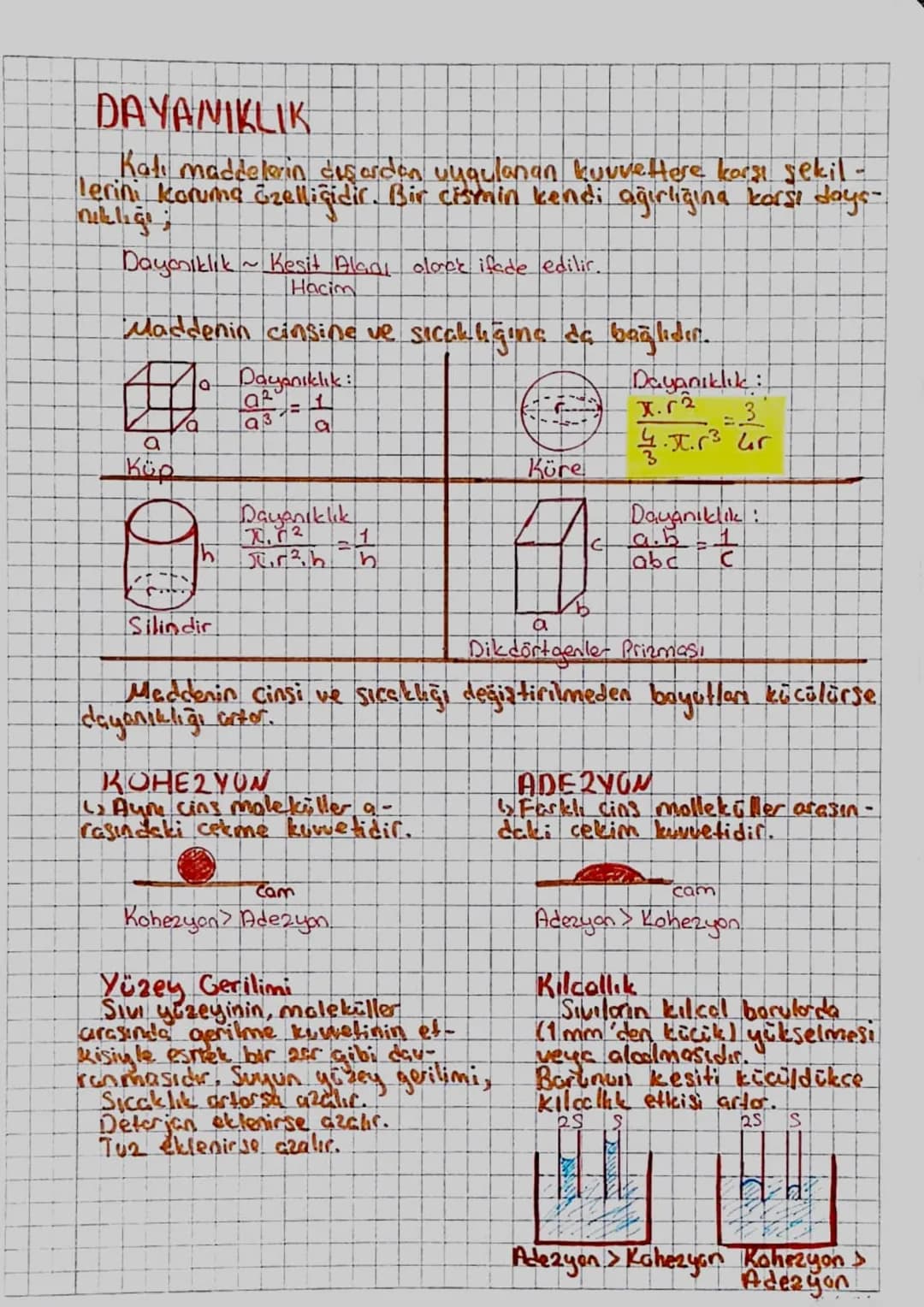 DAYANIKLIK
Kali maddelerin dışardan uygulanan kuvvettere karşı şekil -
lerini koruma özelliğidir. Bir cismin kendi ağırlığına karşı days-
ni