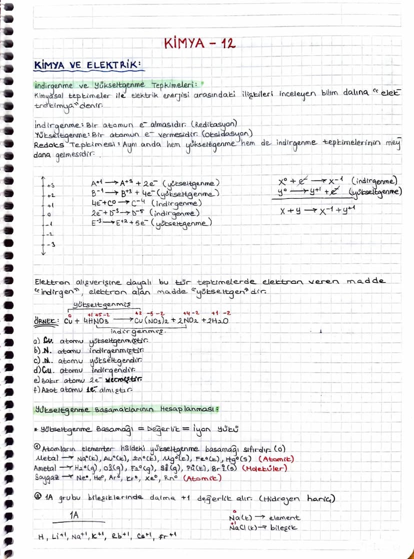 KİMYA - 12
KIMYA VE ELEKTRIK
indirgenme ve yükseltgenme Tepkimeleri: "
Kimyasal tepkimeler ile elektrik enerjisi arasındaki ilişkileri incel