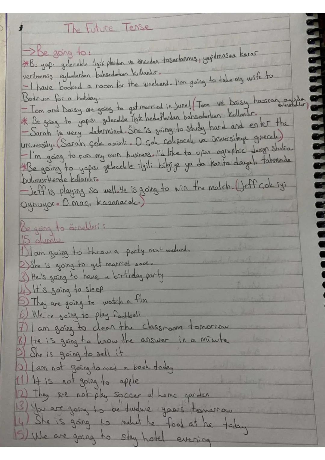 >Be
Bu
The Future Tense
going
to:
yapı gelecekle ilgili plardan ve önceden tasarlanmış, yapılmasına karar
verilmemiş eylemlerden bahsederken