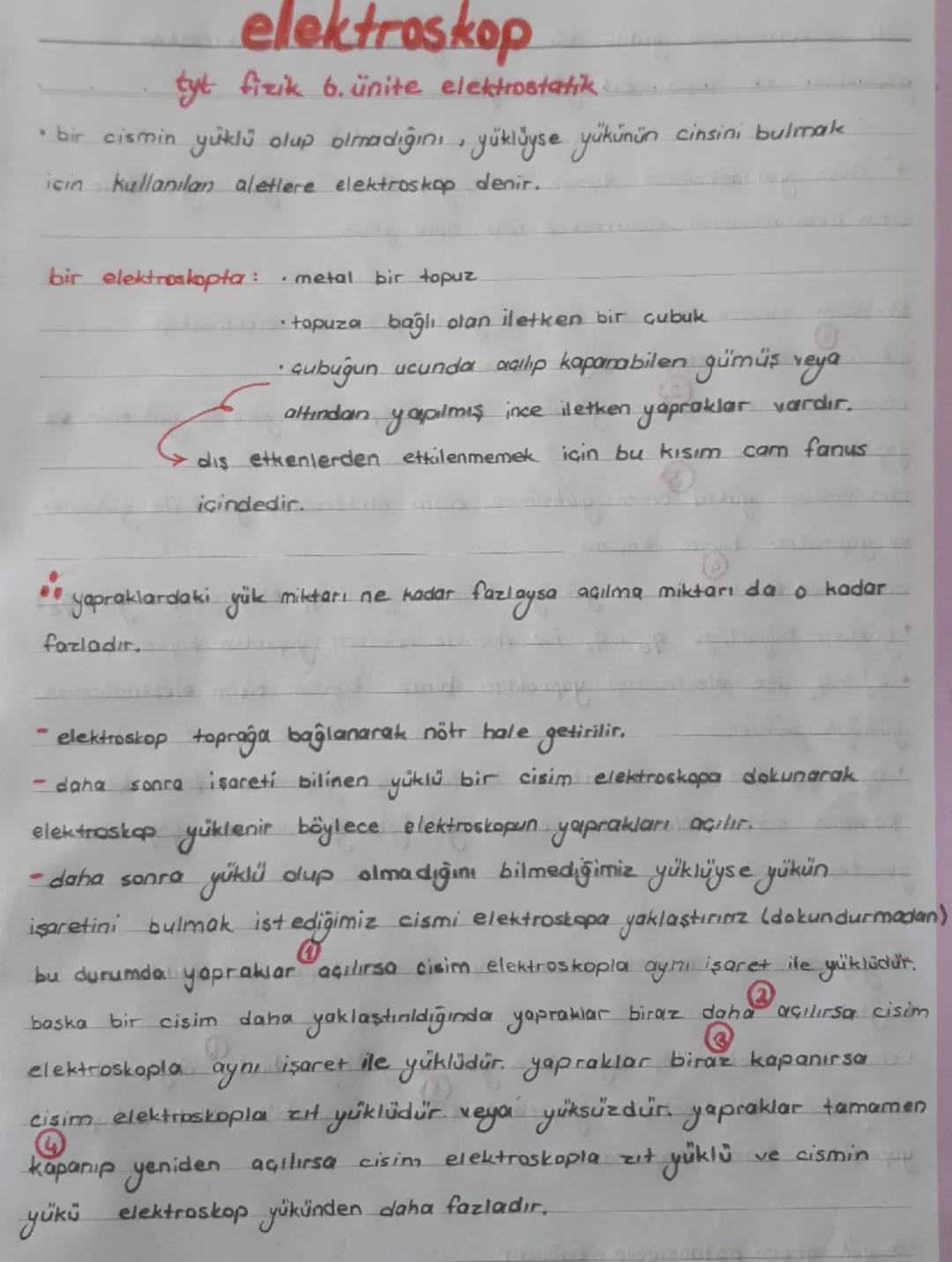 TYT Fizik 6. Ünite: Elektroskop Cihazı ve Elektrostatik Notları