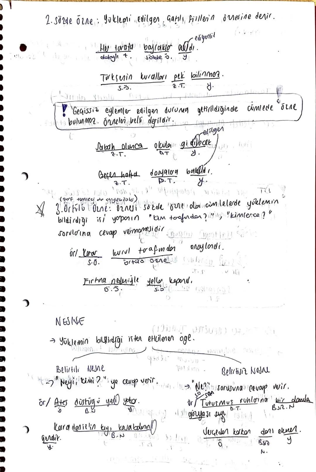 CÜMLE ÖGELERİ

① önce yüklem, sonra özле , nesne sonra da tümleşler bulunur.

② Gizli õzme, öge sıralamasına ve sayısına dahil edilmez.

③ T