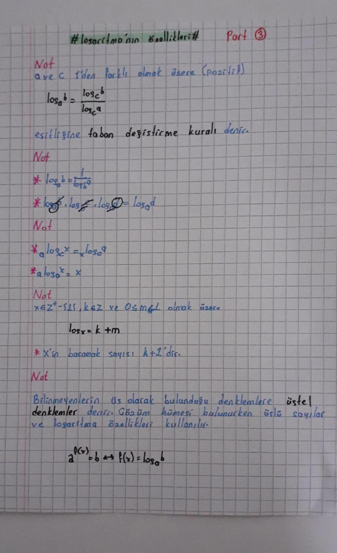 #Logaritmenin özelliklerith
Losaritm a fonksiyonunun Baelliklers
Pact
*Tabanı 10 olan Logaritma fonksiyonuna bayağı Logaritma f.
denic
y= lo