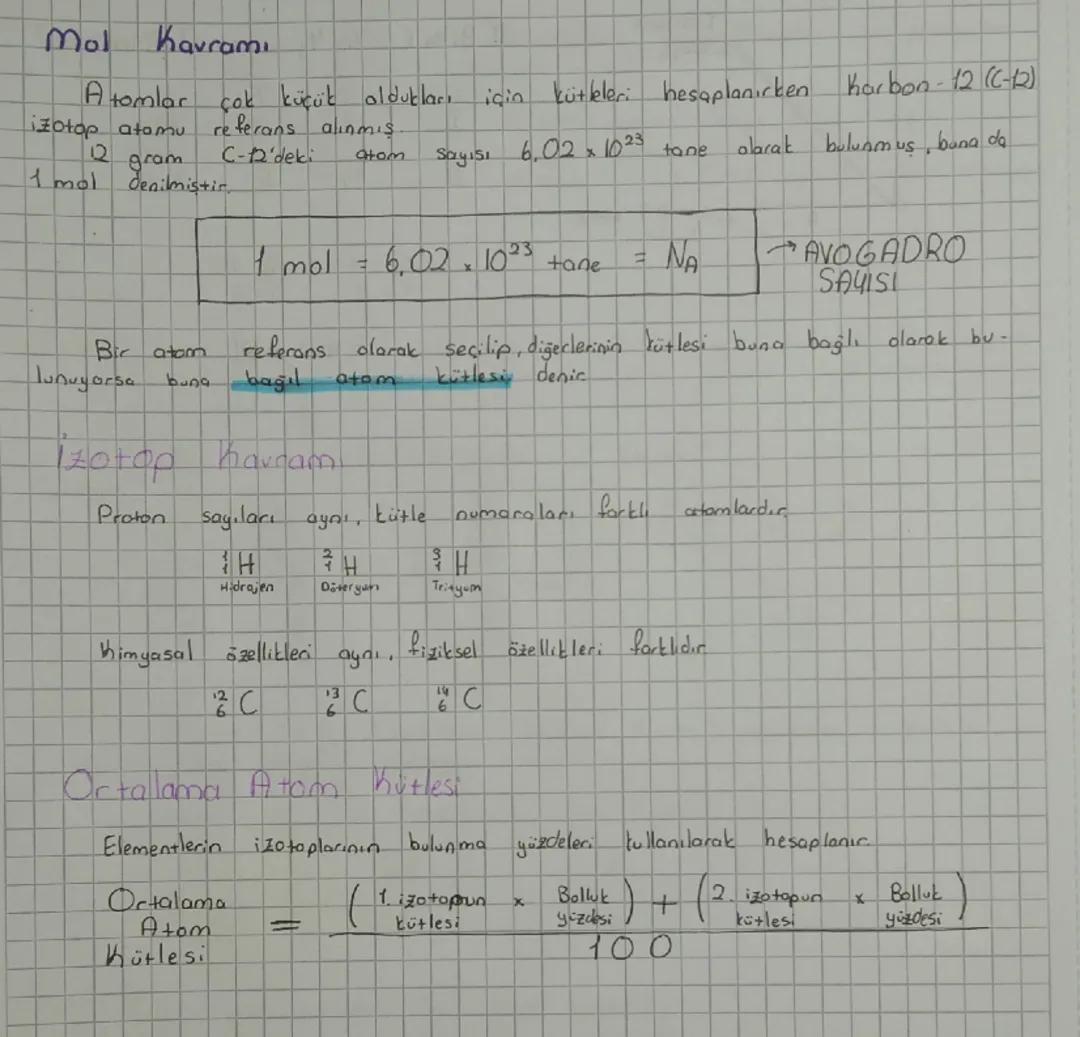 Kimya Mol Kavramı Konu Anlatımı