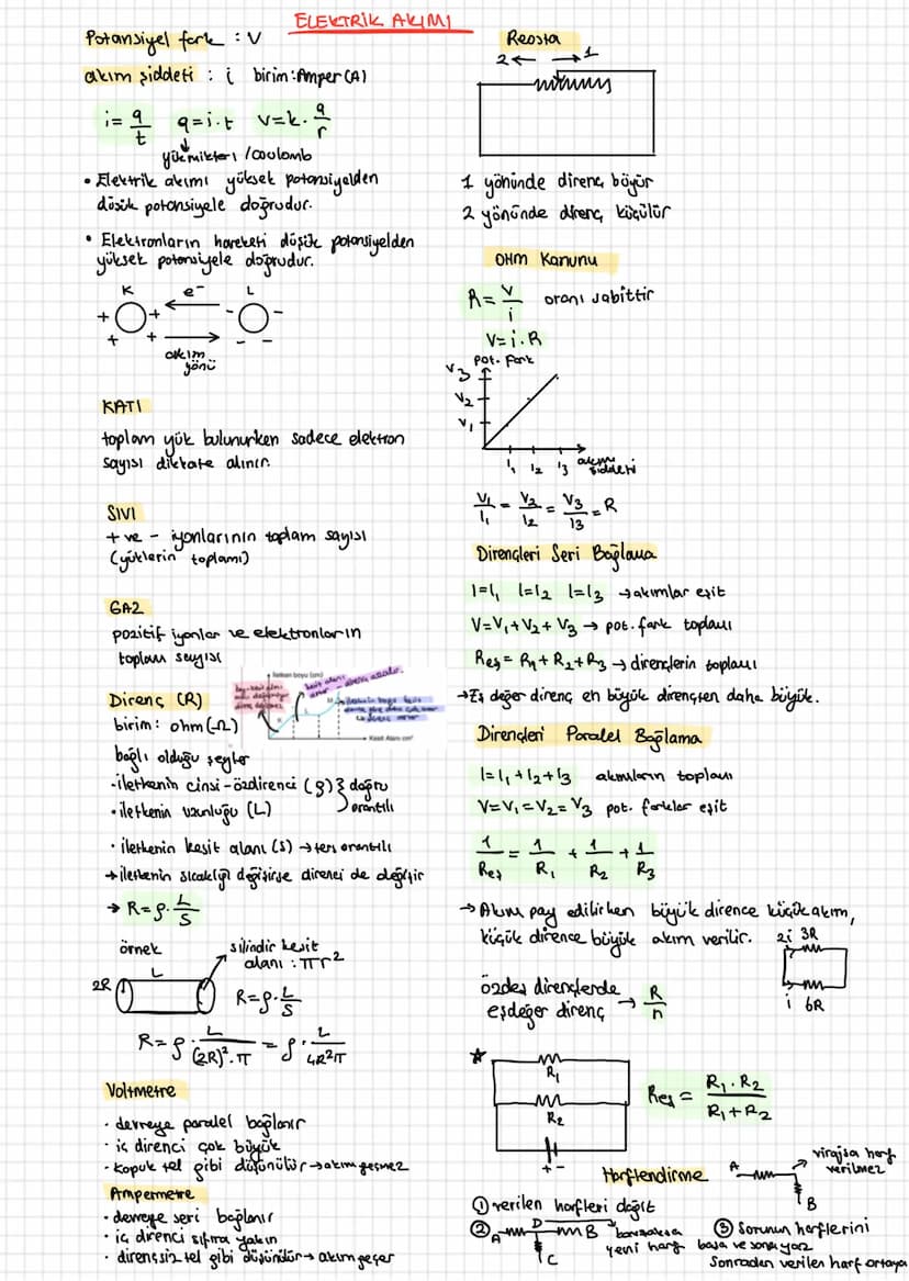 ELEKTRIK AKIMI
Potansiyel fork: V
akım şiddeti i birim: Amper (A)
i=
q=i. v=k. 2
↑
yük mikter/coulomb
• Elektrik akımı yüksek potansiyelden
