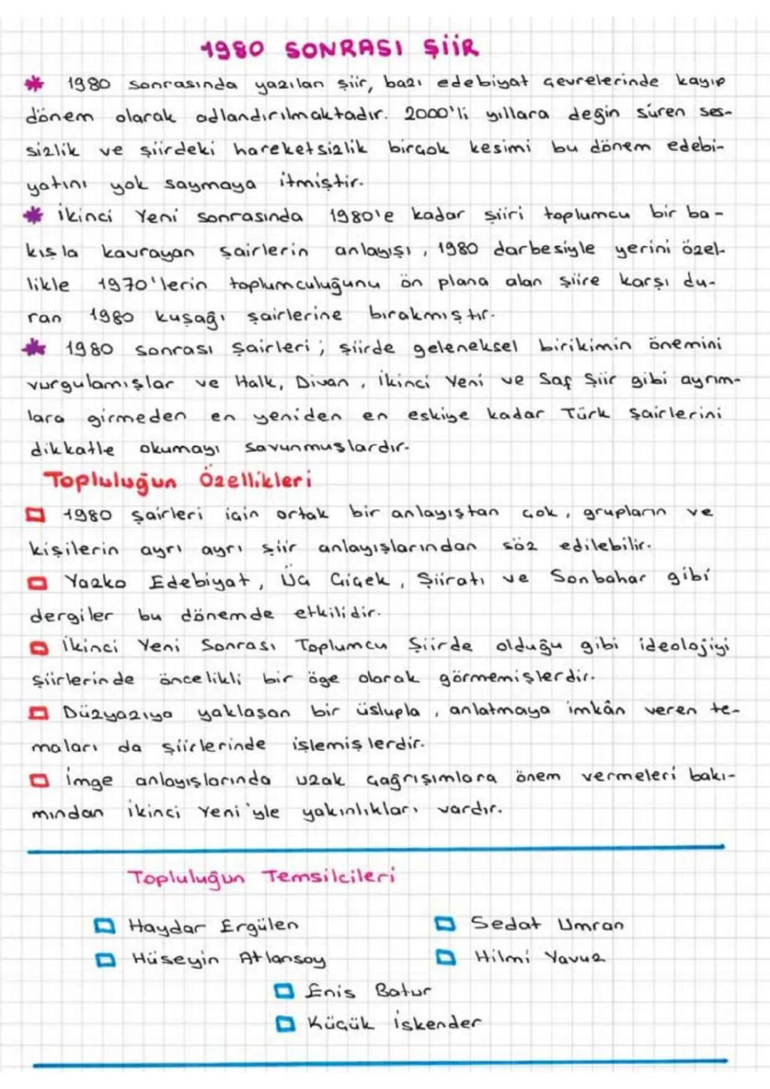 1980 SONRASI SIIR
1980 sonrasında yazılan şiir, bazı edebiyat çevrelerinde kayıp
dönem olarak adlandırılmaktadır. 2000'li yıllara değin süre