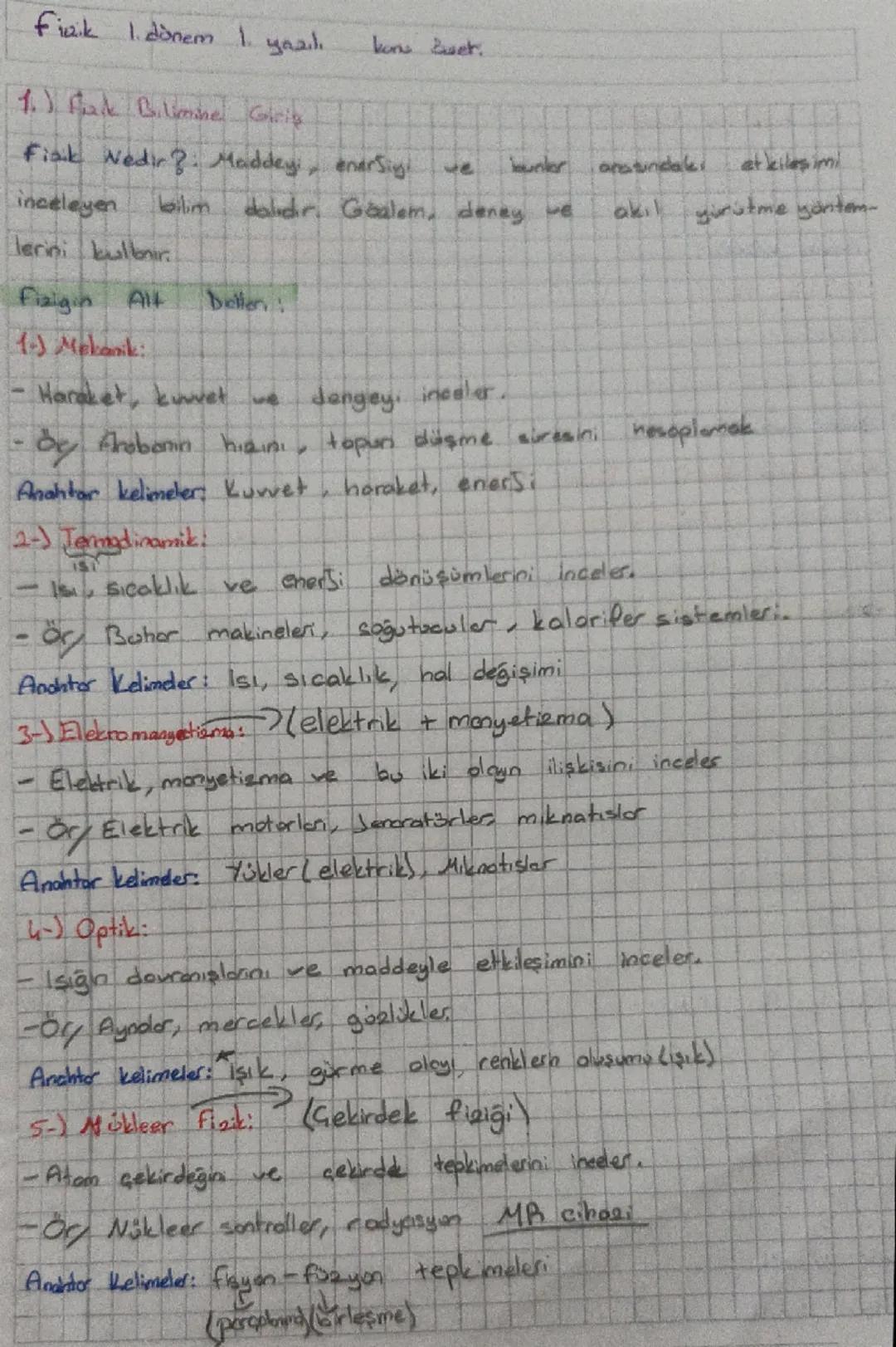 9. Sınıf Fizik 1. Dönem 1. Yazılı Konular Özeti - Vektörler Dahil
