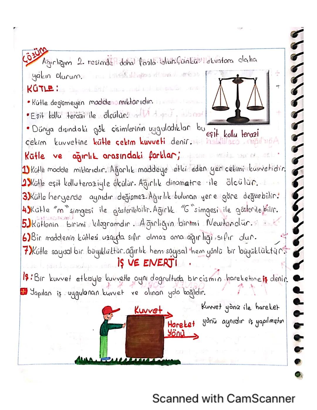 Kütle ve Ağırlık ile İş ve Enerji Konuları