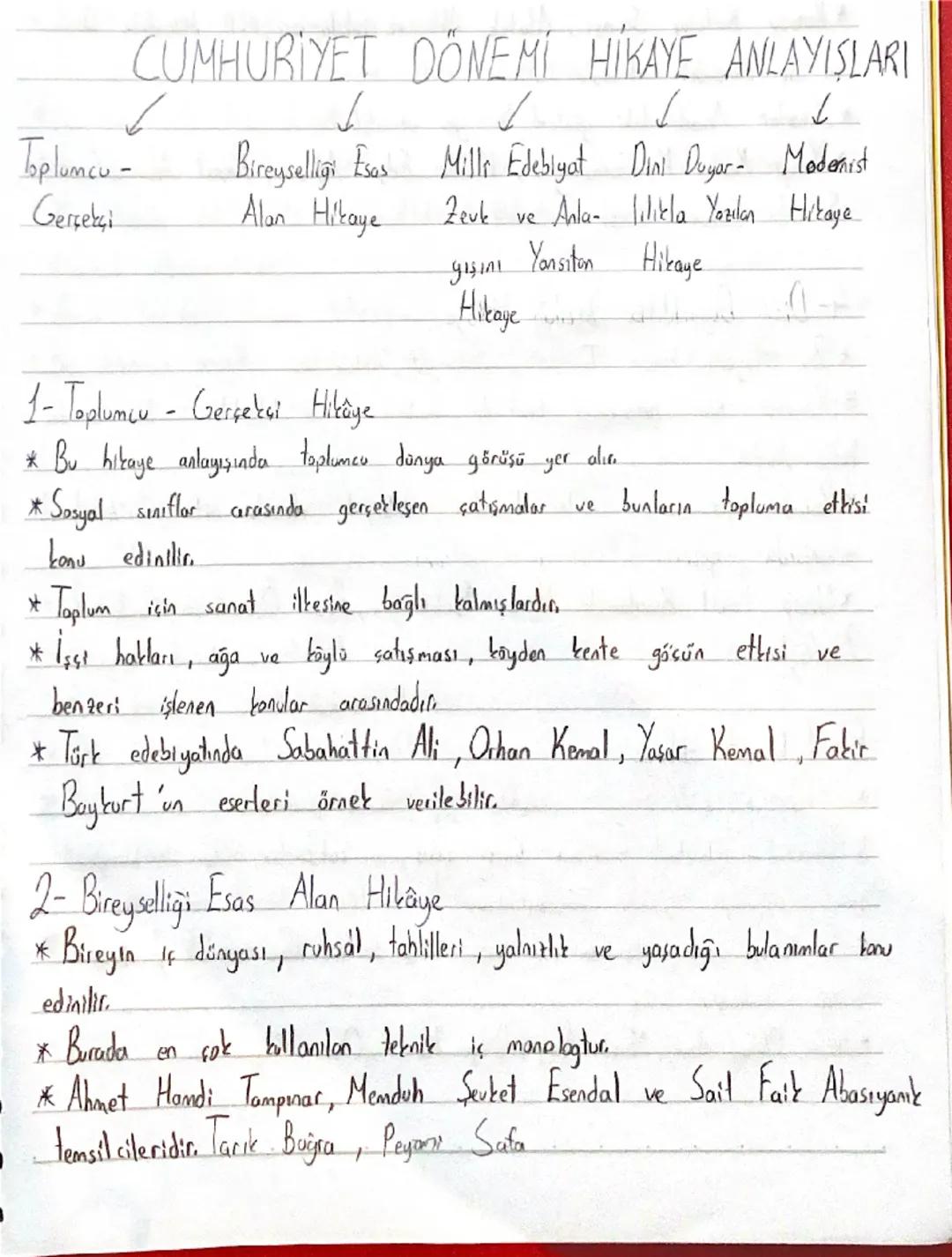 CUMHURİYET DÖNEMİ HİKAYE ANLAYIŞLARI

Toplumcu -
Gerçekçi

Bireyselliği Esos Mills Edebiyat Dini Duyar- Modernist
Alan Hikaye Zeuk ve Anla- 