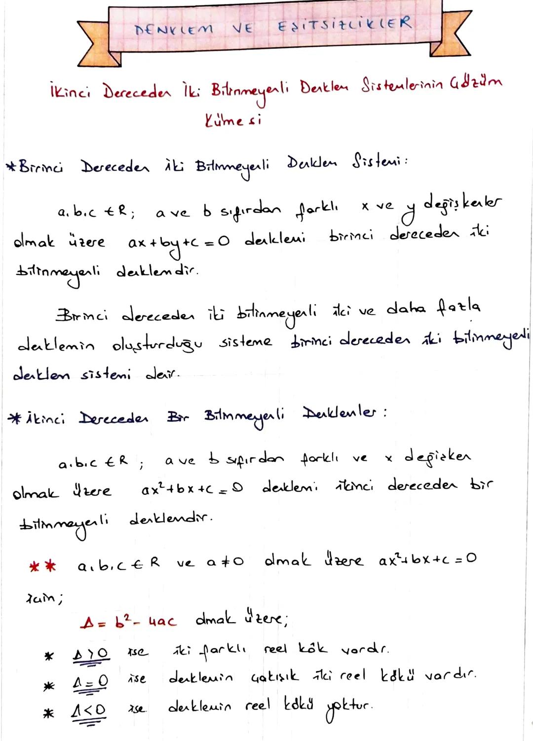 DENKLEM
VE
ESITSIZLIKLER
İkinci Dereceden iki Bilinmeyerli Denkley Sistemlerinin Gözüm
とümesi
*Birinci Dereceden iki
Bilinmeyerli
Dunklen Si