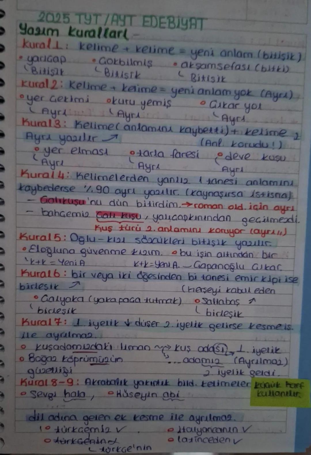 2025 TYT/AYT EDEBİYAT
Yarım Kurallarl
kural: kelime + kelime = yeni anlam (bitişik)
yadcap •Gokbilmiş ⚫aksamsefası (bitki)
- Bitişik
Bitisht