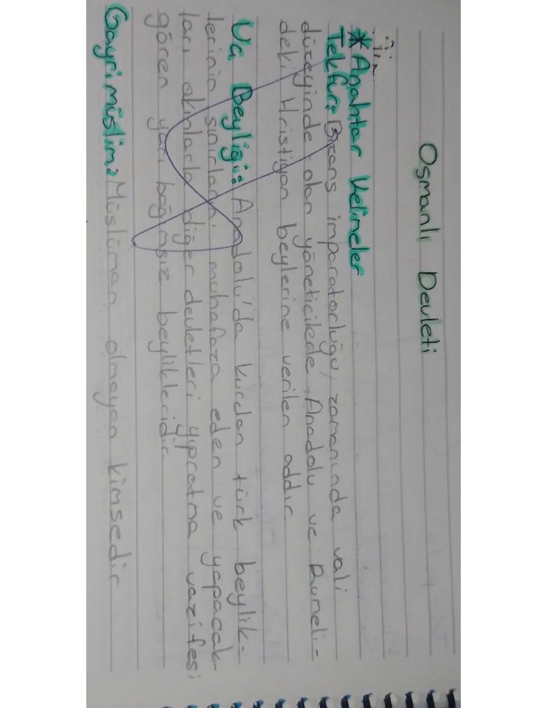 7. Sınıf sosyal bilgiler Osmanlı devleti notu