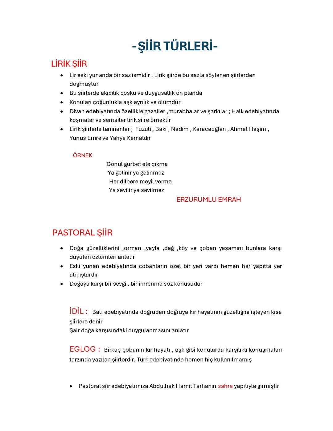 Şiir Türleri ve Örnekleri