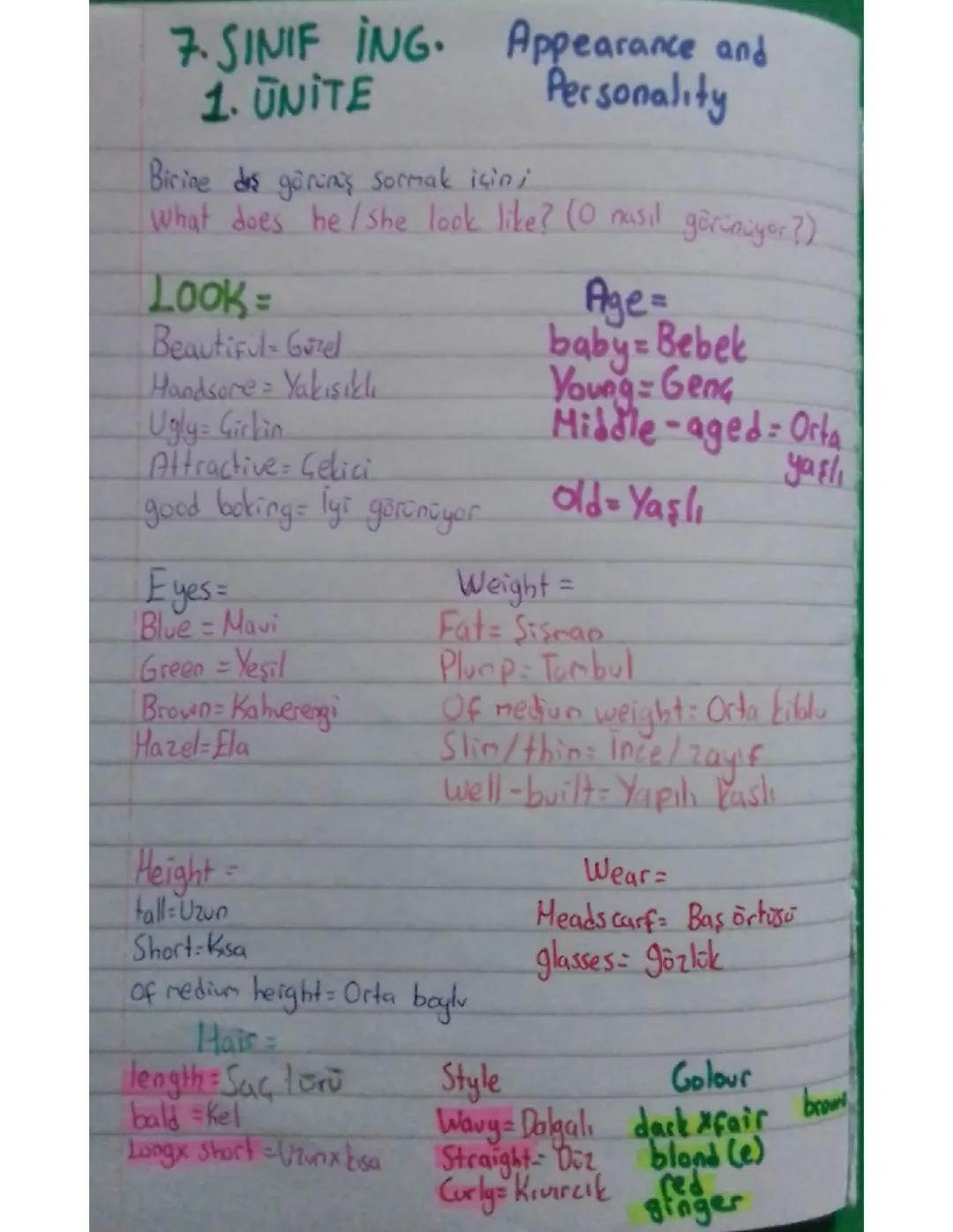 7.sınıf ingilizce 1. Ünite notu