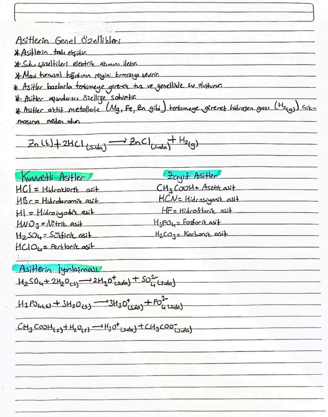 Asitlerin Genel Özellikleri-
*Asitlerin tadı ekşidir.
*Sulu çözeltileri electrik akımını iletic
* Mavi turnusol kağıdının rengini kırmızıya 