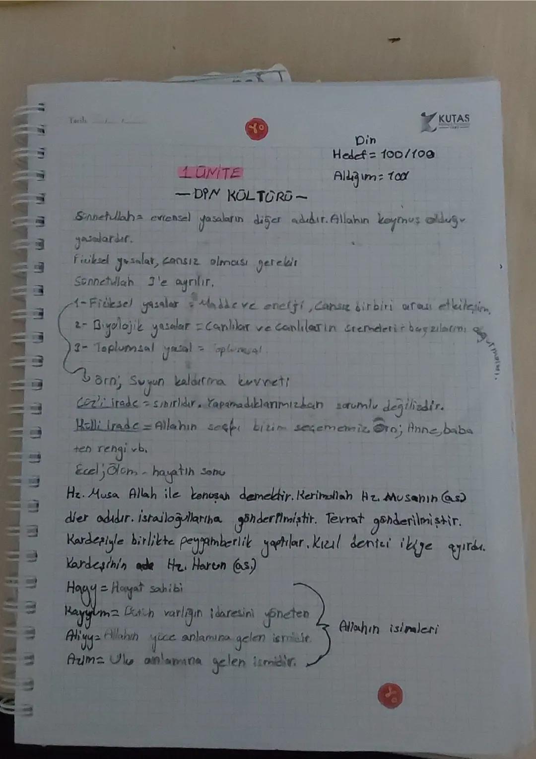 8 sınıf Din Kültürü 1 Ünite Cüzi irade Külli irade sünnetullah fiziksel yasalar biyolojik yasalar toplumsal yasalar var