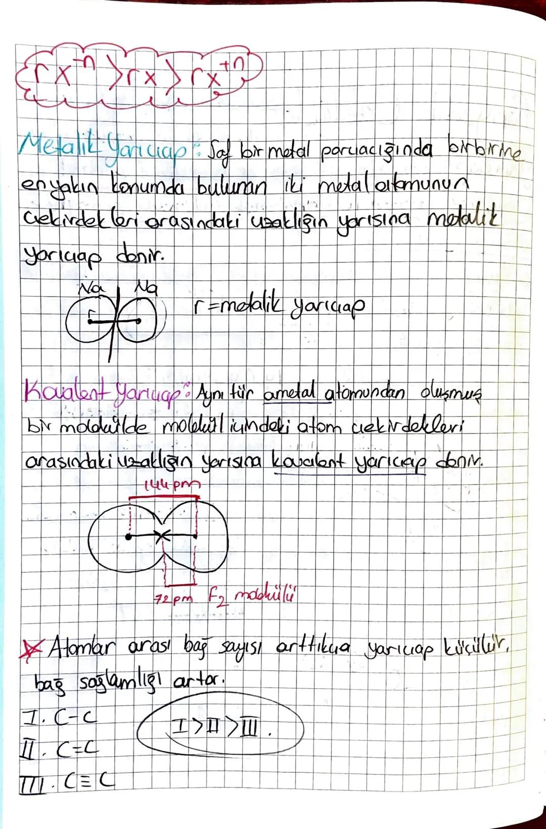 Periyodik Özellikler
②Yarı ciap : Atomun çekirdeğinin en usoktaki è a dan
uzaklığıdır. Peşiyodik cetuakle yukarıdan aşağıya doğru
atom you c