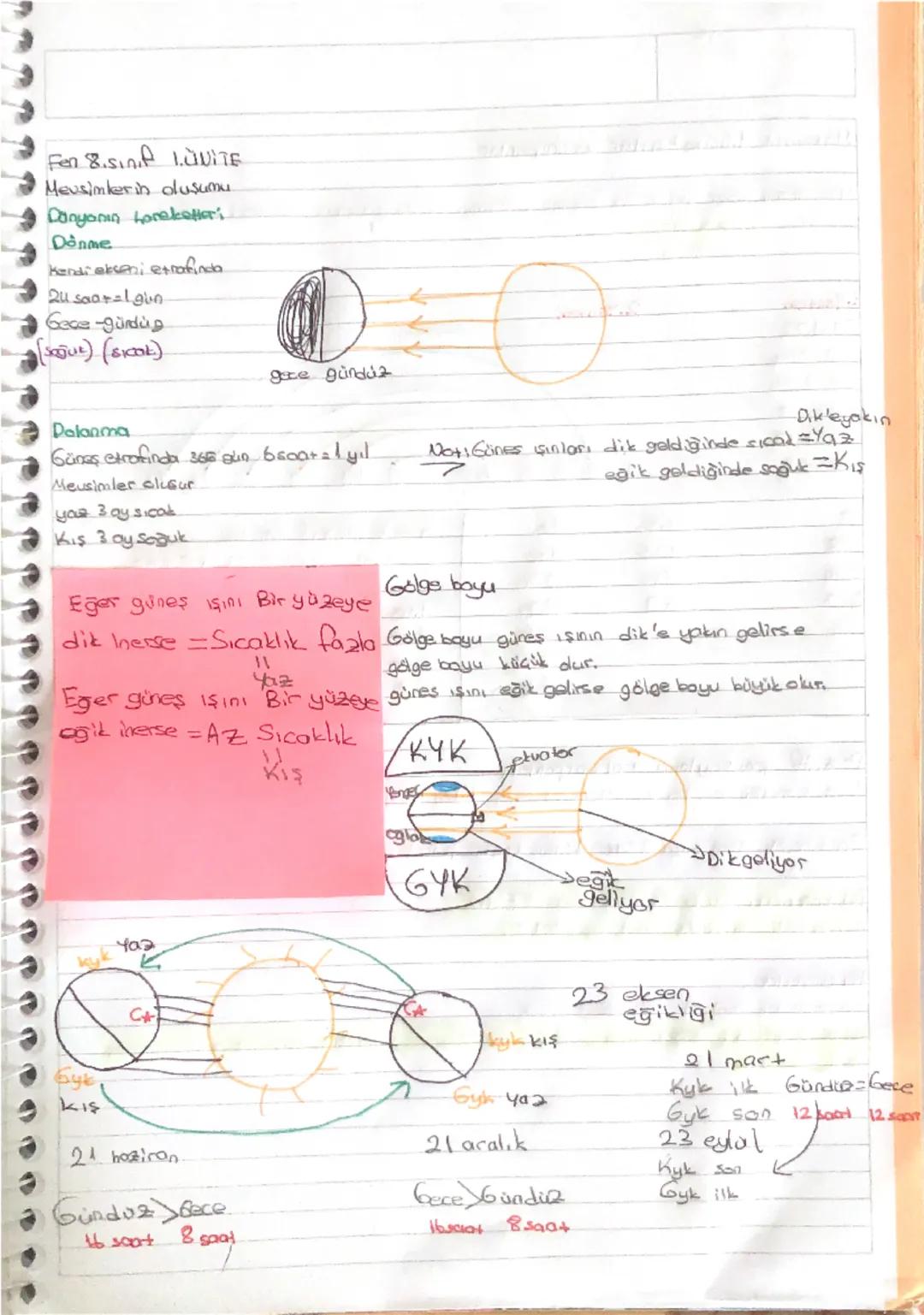 Fen 8.Sınıf LUNITE
Mevsimlerin oluşumu
Donyanın Hareketleri
Dönme
Kendi ekseni etrafında
24 saat=1 gün
Gece-gündüz
(SOĞUK) (SICAK)
Dolanma
G