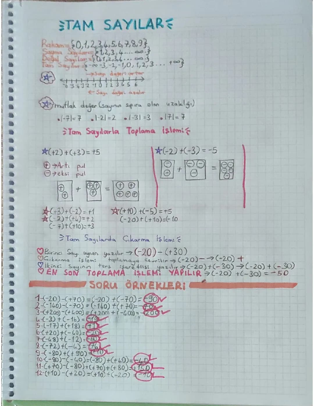 7.sınıf tam sayılarda toplama işlemi